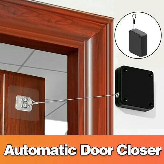 badgeMultifunctional Automatic Door Closer Punch-Free Automatic Sensor Door Closer (800g Pull, Wire Rope Length 1.2m) Easy to Install for Various Doors Black Color Door Draft - Door Closer