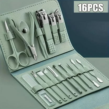 Nail Clippers Manicure Set 16pcs Nail Tool Kit with Luxury Travel Case Pedicure and Manicure Beauty Gift for Men and Women