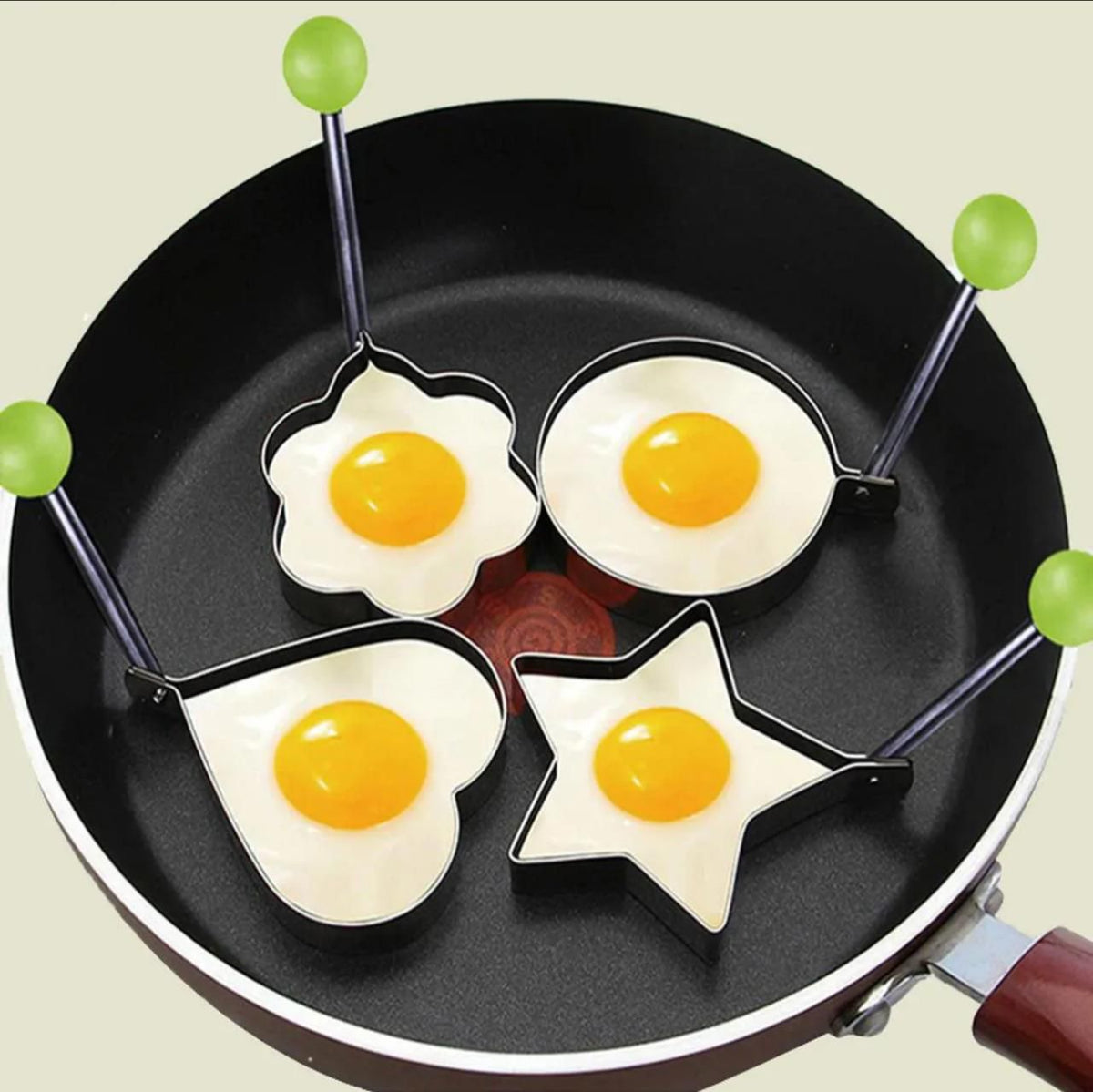 4pcs Heavy-Duty Stainless Steel Egg Molds Set with Heart, Star, Flower & Round Shapes - Non-Stick Baking Molds for Induction-Safe Omelets, Frittatas, Cakes, Pastries - Easy-Clean Egg Shapes for