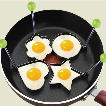 4pcs Heavy-Duty Stainless Steel Egg Molds Set with Heart, Star, Flower & Round Shapes - Non-Stick Baking Molds for Induction-Safe Omelets, Frittatas, Cakes, Pastries - Easy-Clean Egg Shapes for