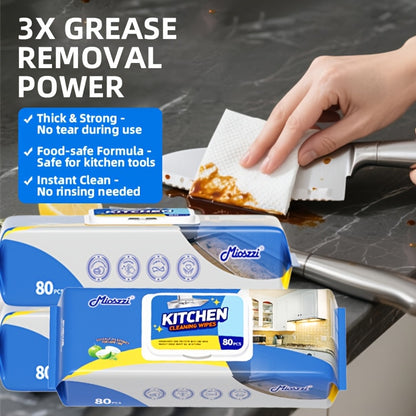 Pack of 80 Multi-Surface Kitchen Cleaning Wipes For Party Preparation, Barbecue, Outdoor RV, Degreasing, Heavy Duty Oil Removal, Granite, Wood, Floor Refrigerator, Grills, Stoves, Knives, Tongs Safe, Paper Towel