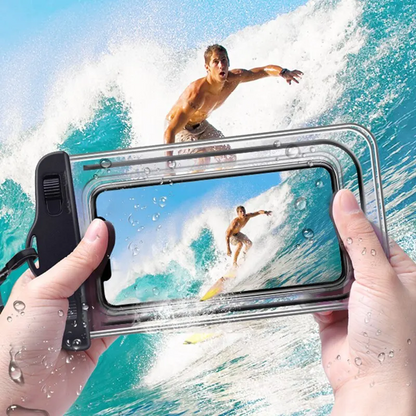 Waterproof Phone Pouch with a Strap, Made of Transparent Plastic. Designed for Activities Like Sports, Cycling, Beach Outings, Cruises, Water Parks, Surfing, Diving, And Travel