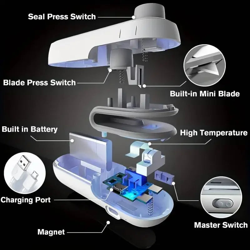 1pc Snack Bag Sealing Machine | Portable Mini Sealer with Built-in Lithium Battery, Rechargeable, Magnetic, Ideal for Home and Travel Use, Includes Charging Cable
