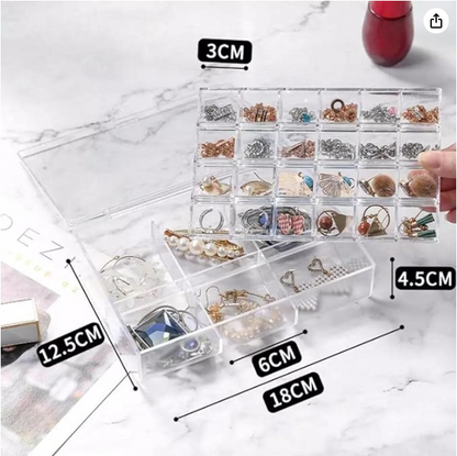 Earring Organizer Acrylic Jewelry Box Clear Tackle Box Organizer Plastic Ring Storage Organizer Tray with 30 different Compartment 2 Layer Travel Case Gift for Women