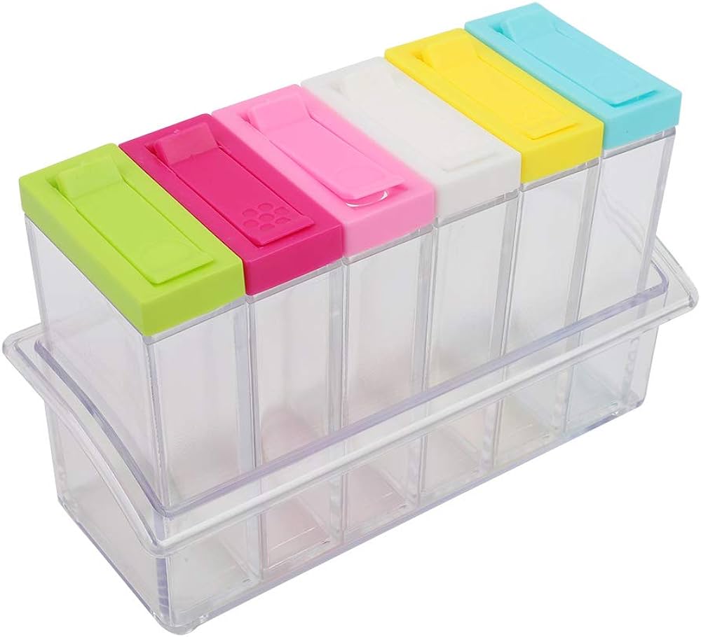 6 Piece/Set Transparent Plastic Masala Spice Jars Set for Kitchen, Condiment Box, Acrylic Seasoning Storage Box
