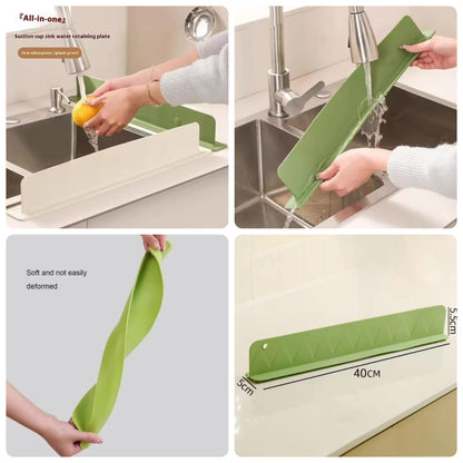 Silicone Splash Guard with Dual-Row Suction Cup & Non-Slip Adhesive - Heavy-Duty, Easy-Clean Modern Splash Barrier for Kitchen & Bathroom Sinks, Dishwashing, Bathtubs - Dishwasher Safe, Scratch-Resistant, Green/Black, Fits Ceramic, Glass, Metal Surfaces -