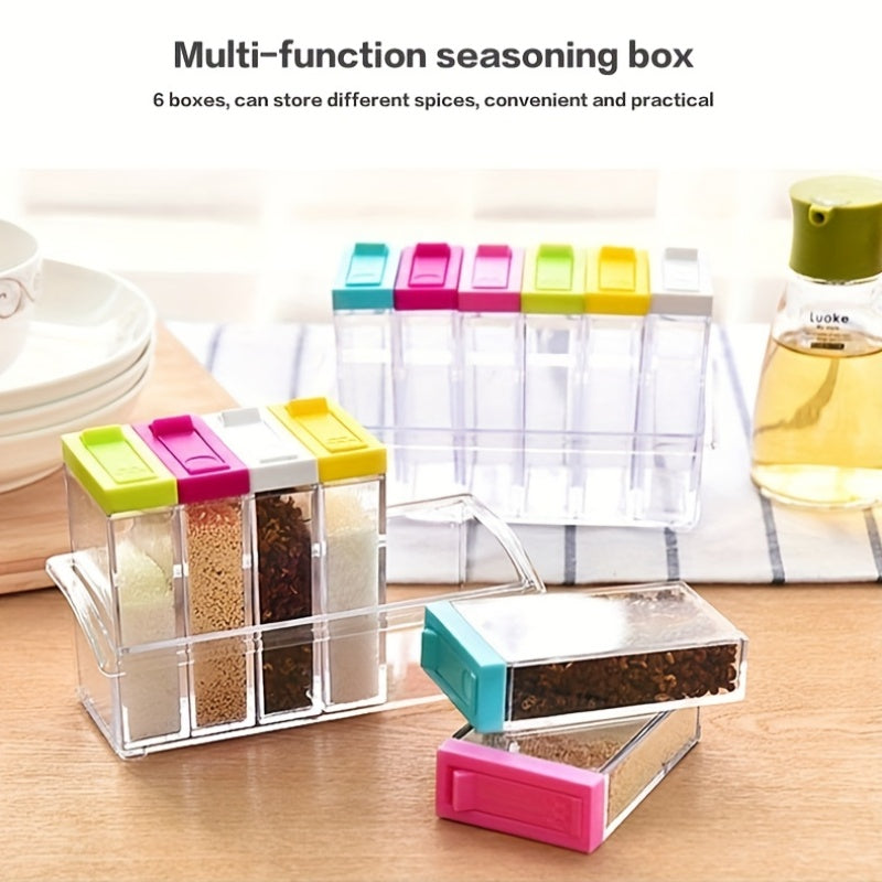6 Piece/Set Transparent Plastic Masala Spice Jars Set for Kitchen, Condiment Box, Acrylic Seasoning Storage Box
