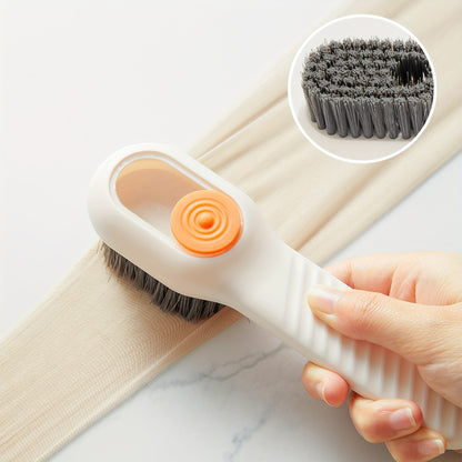 Multifunctional Soap Liquid Dispenser Brush with Handle Shoe Cleaning Laundry Brush Scrub Cleaning Soft Bristle Cleaning Brushes for Clothes and Shoes Household Use For Bathroom and Kitchen