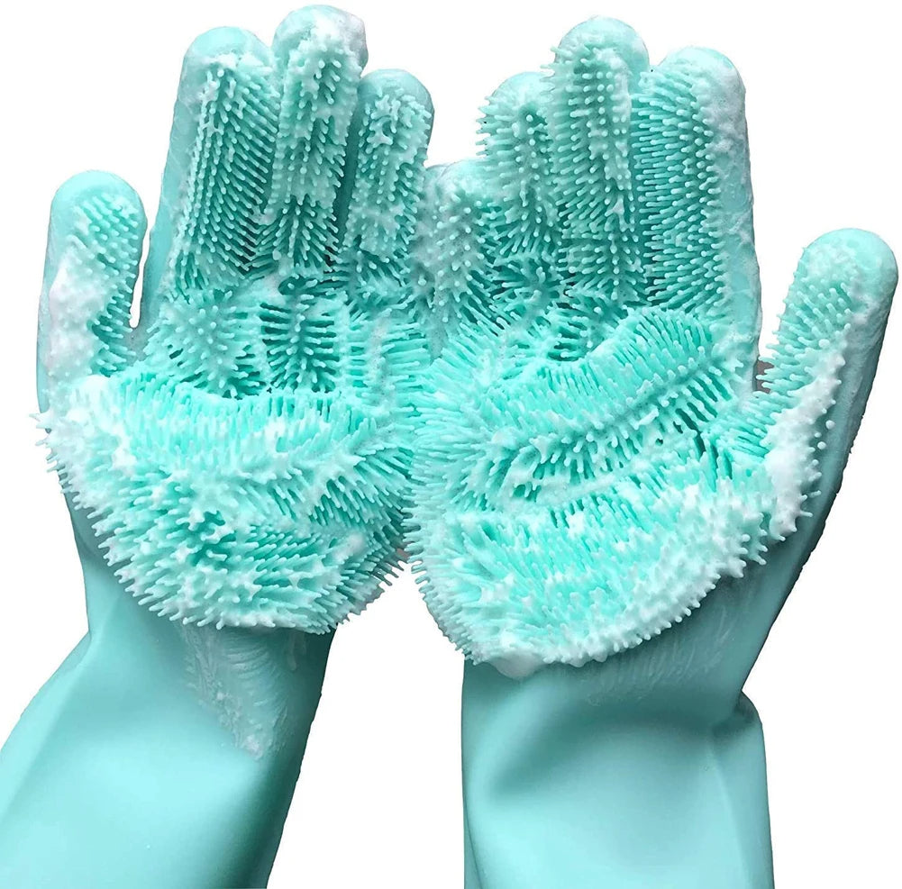 1 Pair Multi Purpose washing gloves pair with scrubbing for dish-fruit-car washing silicon magic