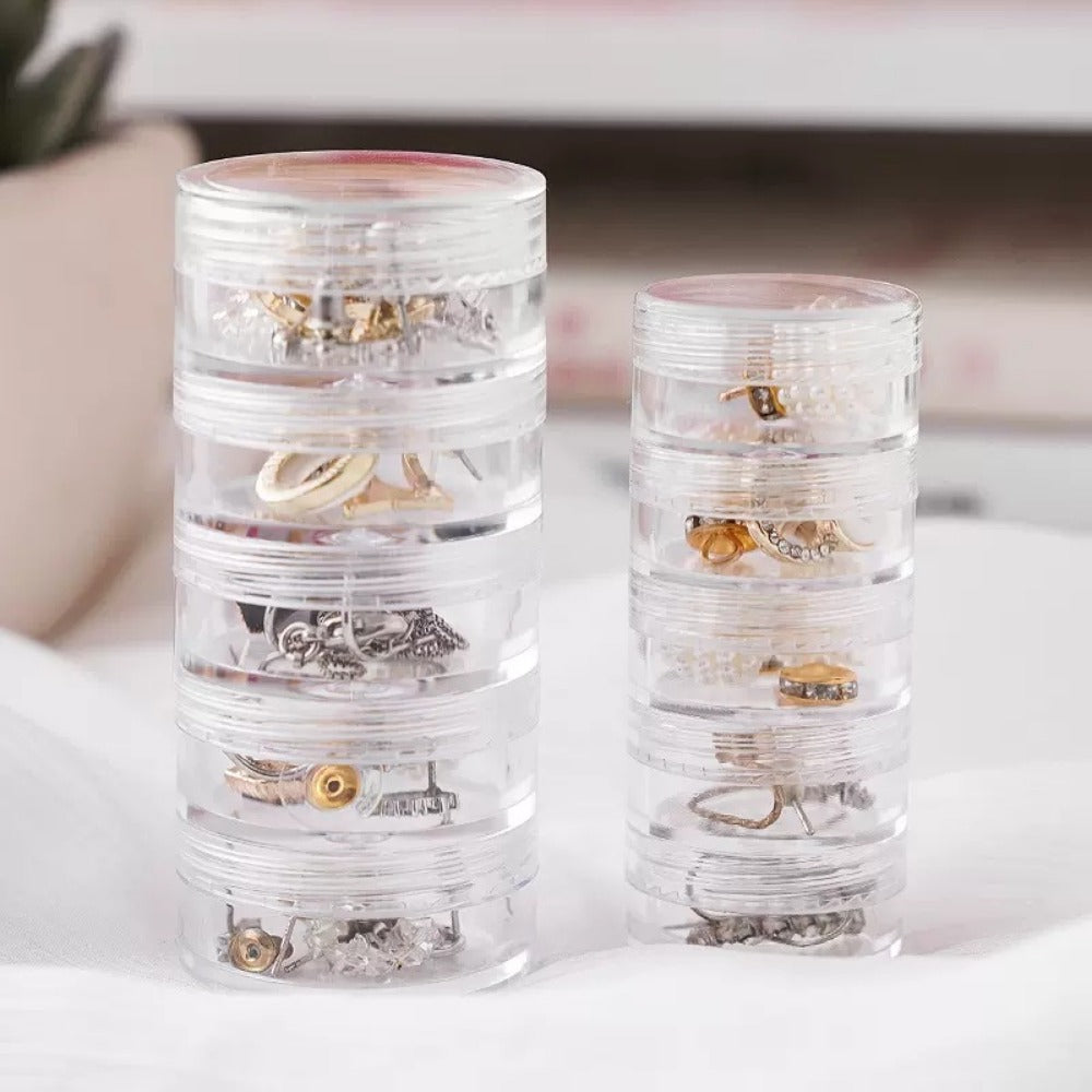 Multi-Layer Portable Transparent Round Stackable Jewelry Storage Box for Rings, Necklaces, Earrings, and Nail Art Accessories with Anti-Oxidation Protection, Jewelry Organizers