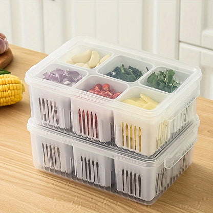 Freshseal Stackable Container – Multi-Use Airtight Storage for Onion/Garlic - PP Material, Drainage Divider - Fresh Keeping Box 6 Portion
