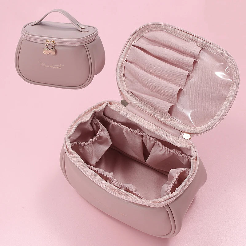 New Portable Women Makeup Bag PU Leather Large Travel Handbag Waterproof Storage Case Multifunction Toiletry Organizer