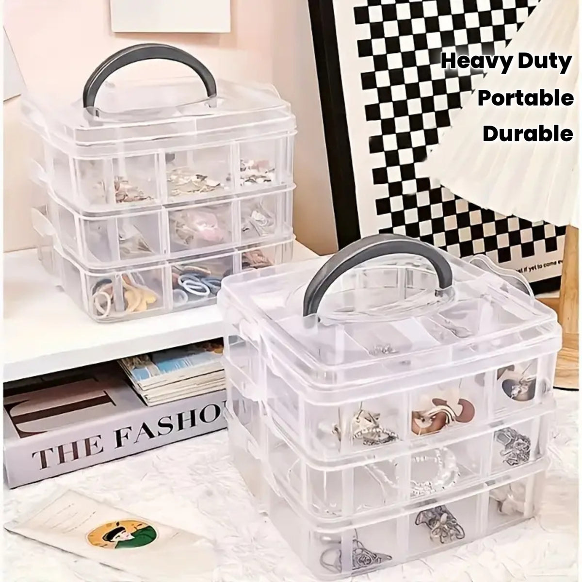 Stackable 3 Layer Storage Box Organizer - 3 Layer Plastic Storage Box Stackable Jewelry Accessory Container for Faux Pearl Studs Sewing Coil Supplies for Home Use