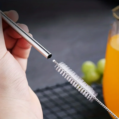 Pack of 5 Stainless Steel Metal Straws with Cleaning Brush, Reusable, Food-Grade, Polished Finish, Perfect for Eid, Parties , Picnic , Thanksgiving, Mother'S Day