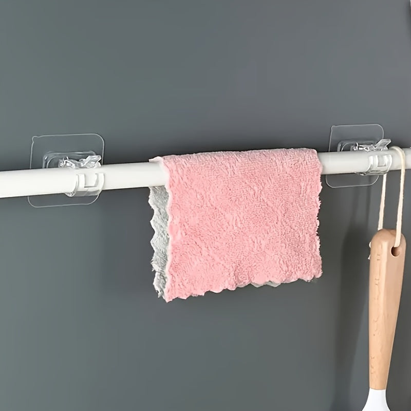 2pcs No-Drill Curtain Rod Hanger, Transparent Rod Hook, Self-Adhesive Rod Hanger, Heavy-Duty Tube Style Rod Hook, Window Decoration Installation, No-Drill Rod Hanger, Utility Hooks, Utility Hooks For Home Storage