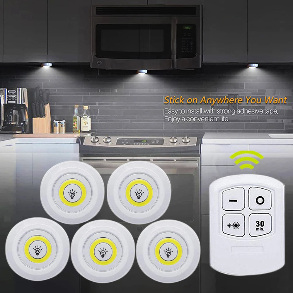 Wireless Kitchen Light with Remote Control, Dimmable Night Lamp, Battery Powered, Under Cabinet, LED Lights for Closet, Bedroom