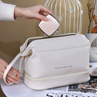 Double Layer Leather Cosmetic Pouch