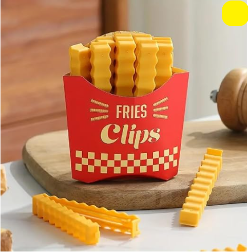 5 PCS Of Food Seal Clip Cartoon yallow fries chips Shaped Moisture Proof Food Preservation Seal Clip Food Seal Refrigerator  Cute Fries Shape Sealing Clips with Wall Magnetic Holder
