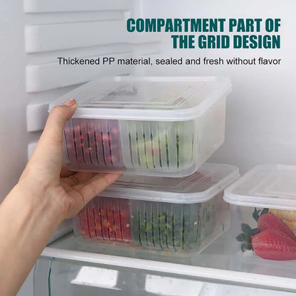 Double Layer Refrigerator Storage Box, Double Layer, Vegetable, Fruit, Fresh, Drain Basket, Refrigerator, Food Containers, Drain, Crisper, 4 Grids