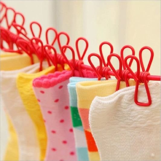 Multifunction Portable Drying Rope with 12 Clips & 2 Hooks