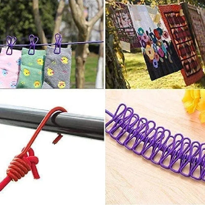 Multifunction Portable Drying Rope with 12 Clips & 2 Hooks